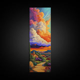 Church Sunset, Mountains, Framed Canvas Print, Autumn Landscape Wall Art, Rustic Living Room Decor, Colorful Fall Countryside Scene