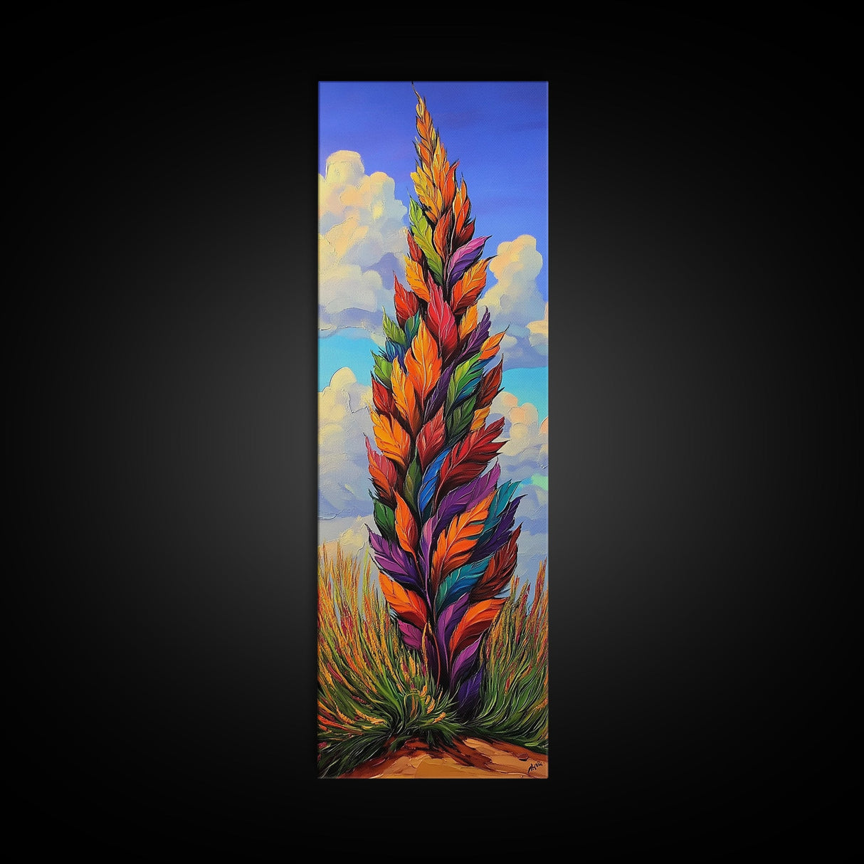Rainbow Plant, Bold Nature, Vertical Leaf Art, Framed Canvas Print, Bright Boho Home Decor, Eclectic Bedroom Art, Colorful Botanical Art