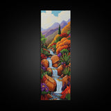 Waterfall Garden, Autumn Colors, Mountain Landscape Art, Framed Canvas Print, Nature Scene Wall Decor, Cozy Living Room Accent