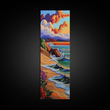 Sunset Beach, Bold Coastline, Ocean Horizon Art, Framed Canvas Print, Modern Landscape Wall Art, Vibrant Living Room Seascape