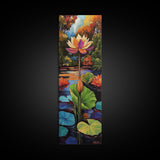 Lotus Blossom, Tranquil Pond, Fall Water Garden, Framed Canvas Print, Zen Wall Decor, Spa Bathroom Art, Peaceful Floral Meditation Art
