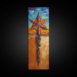 Star Cross, Colorful Sky, Spiritual Folk Symbol, Framed Canvas Print, Southwestern Wall Art, Vibrant Entryway Decor, Festive Religious Art