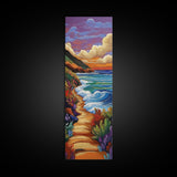 Beach Path, Coastal, Sunset, Framed Canvas Print, Ocean Wall Art, Beach House Hallway Decor, Colorful Nature Painting, Tropical Vibes