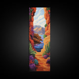 Desert Ocean, Cactus View, Framed Canvas Print, southwestern boho wall art, colorful nature painting, rustic hallway decor, warm earth tones