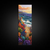 Ocean Waves, Coral Sunset, Canvas Print, Coastal living room wall art, colorful seascape painting, underwater reef design, tropical beach vibe