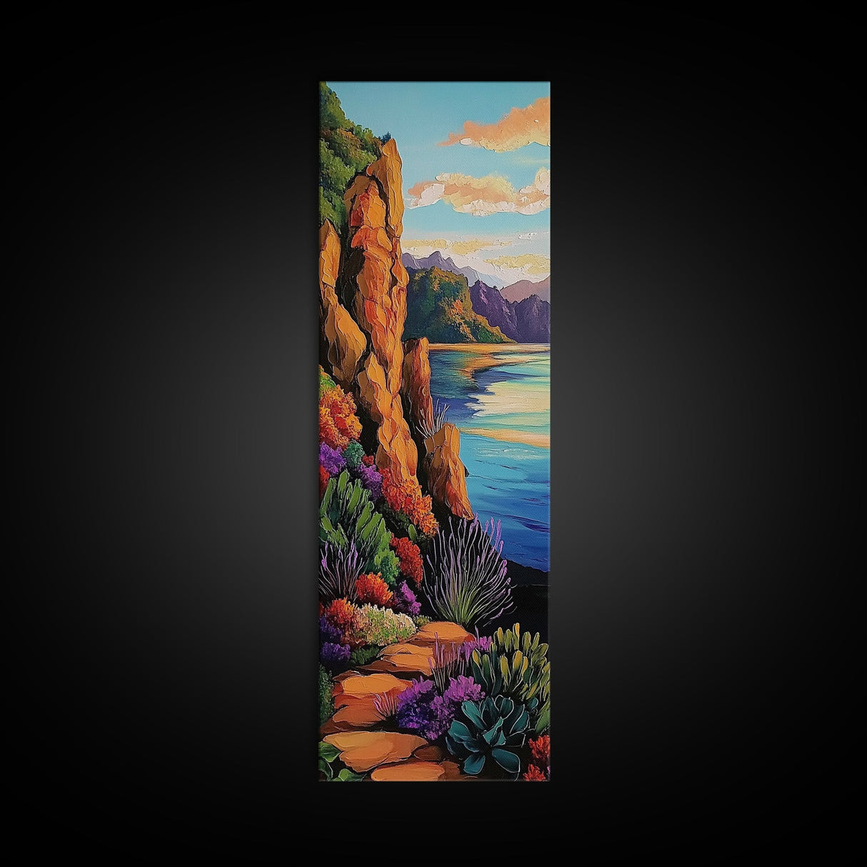 Cliffs Coastal Path, Nature, Canvas Print, Scenic coastal hiking trail art, vibrant cliffside painting, nature inspired living room wall decor