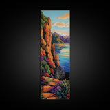 Cliffs Coastal Path, Nature, Canvas Print, Scenic coastal hiking trail art, vibrant cliffside painting, nature inspired living room wall decor