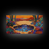 Sunset Cactus, Oasis, Vibrant Desert Canvas Print, Boho Living Room Wall Art, Colorful Sunset Painting, Southwest Style Artwork