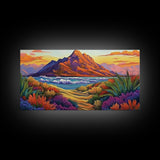 Mountains Waves, Path, Sunset Landscape Canvas Print, Colorful Nature Wall Art, Southwest Bedroom Decor, Autumn Art Style
