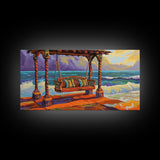 Swing Ocean, Sunset, Relaxing Coastal Art Canvas Print, Beach Swing Decor, Vibrant Seaside Living Room Wall Art, Boho Style