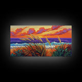 Ocean Sunset, Dunes, Seagrass, Canvas Print beach landscape wall decor, coastal art, vibrant sunset painting, tropical boho home decor
