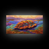 Leaf Autumn, Abstract, Abstract multicolor leaf on vibrant landscape background, Framed Canvas Print, Fall seasonal art, leaf print