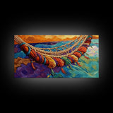 Hammock, Relax, Tropical, Sunset, Framed Canvas Print, Vibrant tropical vibes, beachy boho wall art, bedroom or sunroom decor