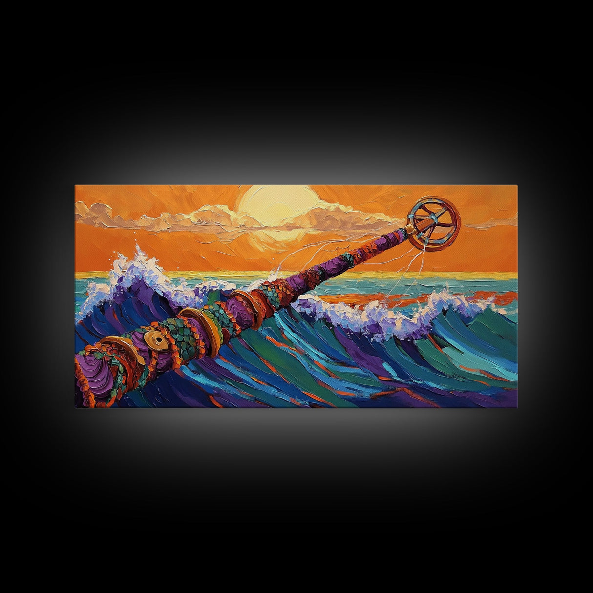 Waves, Surf, Nautical, Bold, Framed Canvas Print, Colorful seascape painting, ocean surf art, beach house living room wall decor