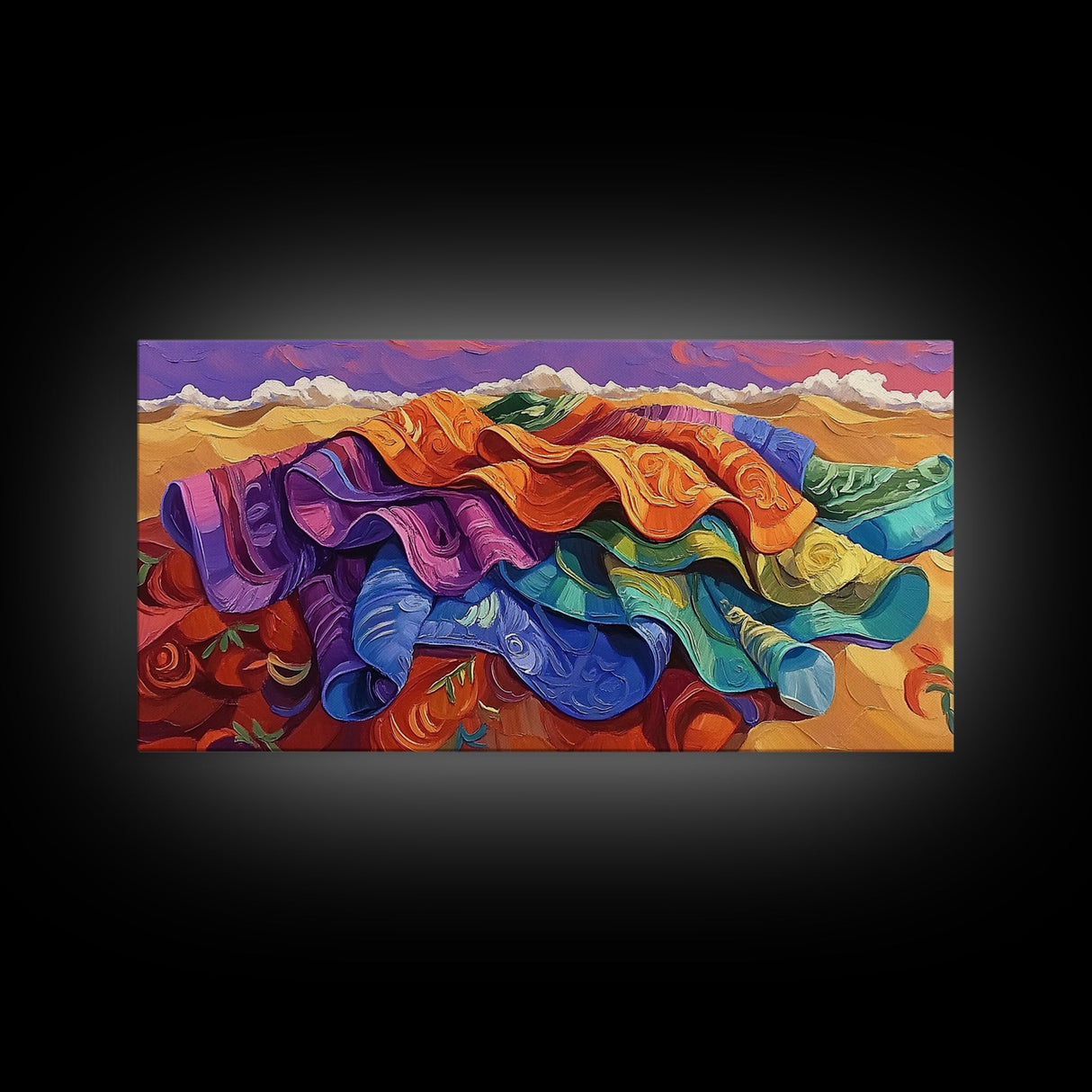 Blanket Desert, Colorful, Framed Canvas Print, Vibrant Serape Blanket Art, Southwestern Boho Wall Decor, Fall Entryway Art