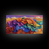 Blanket Desert, Colorful, Framed Canvas Print, Vibrant Serape Blanket Art, Southwestern Boho Wall Decor, Fall Entryway Art