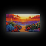 Sunset Ocean, Path, Canvas Print, Coastal sunset landscape, hallway tropical art, bright colorful decor, Beach House Wall Art