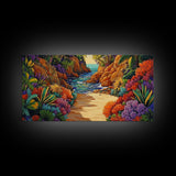 Jungle Cove, Bright, Canvas Print, Lush tropical jungle path to sea, Dining Room Wall Art, nature artwork, bohemian coastal print