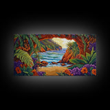 Tropical Archway, Ocean, Sunset, Framed Canvas Print, Coastal Decor, Tropical Wall Art, Landscape Painting, Living Room Artwork