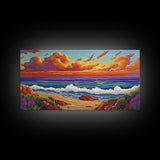 Beach Sunset, Waves, Pastel, Canvas Print, Seaside Landscape Art, Coastal Home Wall Decor, Serene Living Room Accent