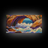 Cave Ocean, Wave, Cliff, Canvas Print, Coastal Nature Art, Bold Seaside Landscape Painting, Living Room Wall Decor, Nature Escape