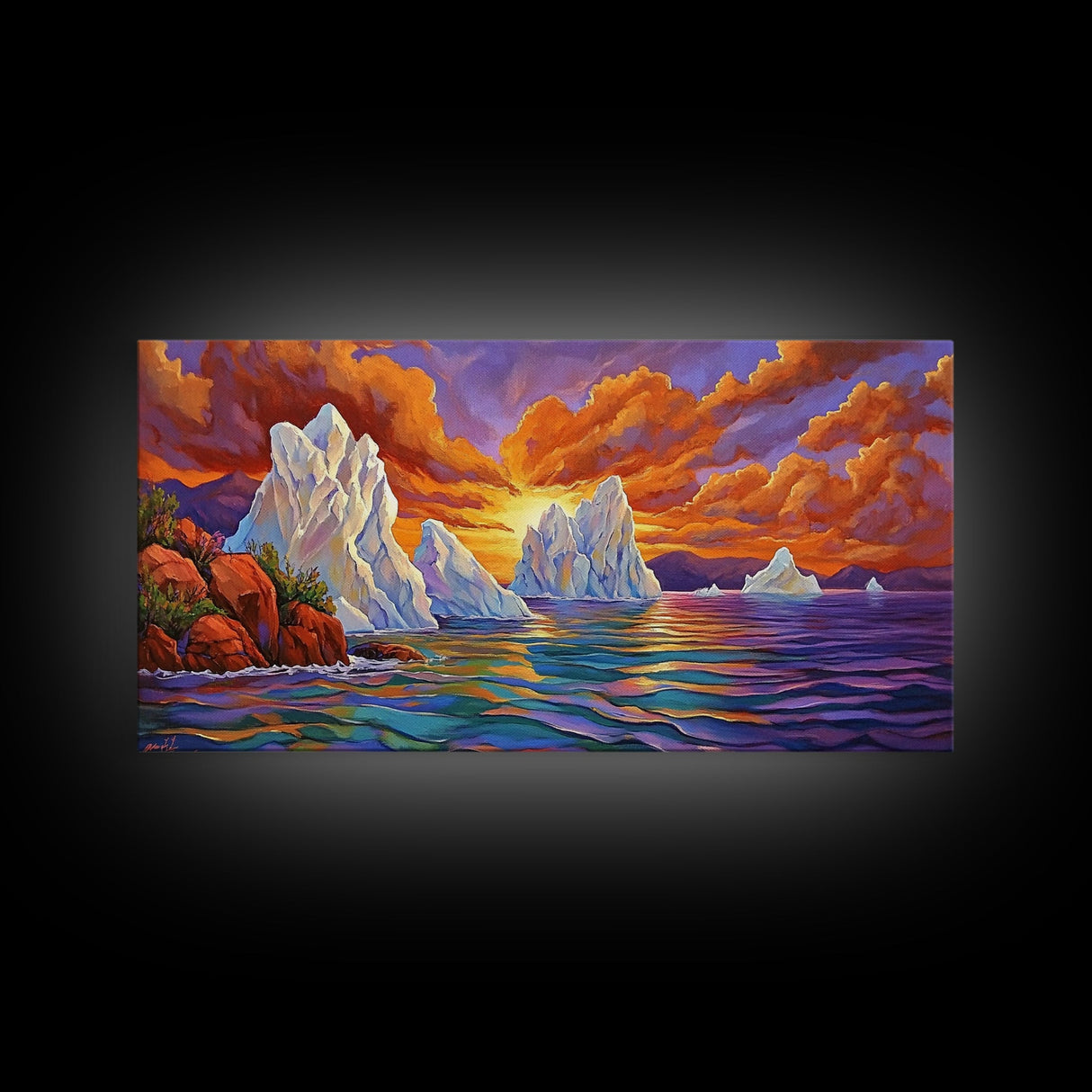 Iceberg Ocean, Sunset, Arctic, Canvas Print, Nature Wall Art, Vibrant Seascape Painting, Winter Decor Accent, Living Room Display