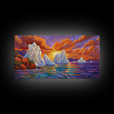 Iceberg Ocean, Sunset, Arctic, Canvas Print, Nature Wall Art, Vibrant Seascape Painting, Winter Decor Accent, Living Room Display