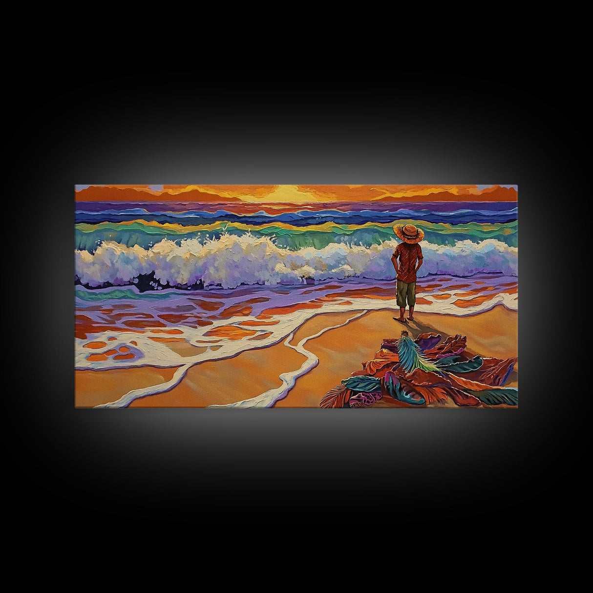 Sunset Ocean, Solitude, Framed Canvas Print, Peaceful Beach Sunset Art, Serene Mindfulness Coastal Decor, Zen Living Room Artwork