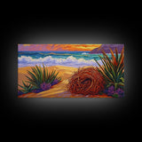 Nest Ocean, Beach, Nature, Framed Canvas Print, Desert beach art, boho coastal nature scene, calming fall tones, living room wall decor