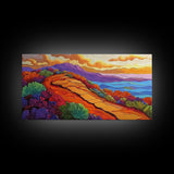 Pathway Mountain, Trail, Sunset, Framed Canvas Print adventure lovers gift, hiking trail art, colorful landscape wall decor