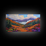 Mountain Valley, Wildflower Trail, Sunset Pathway, Canvas Print, Boho Wall Art, Bedroom or Hallway Decor, Vibrant Nature Painting