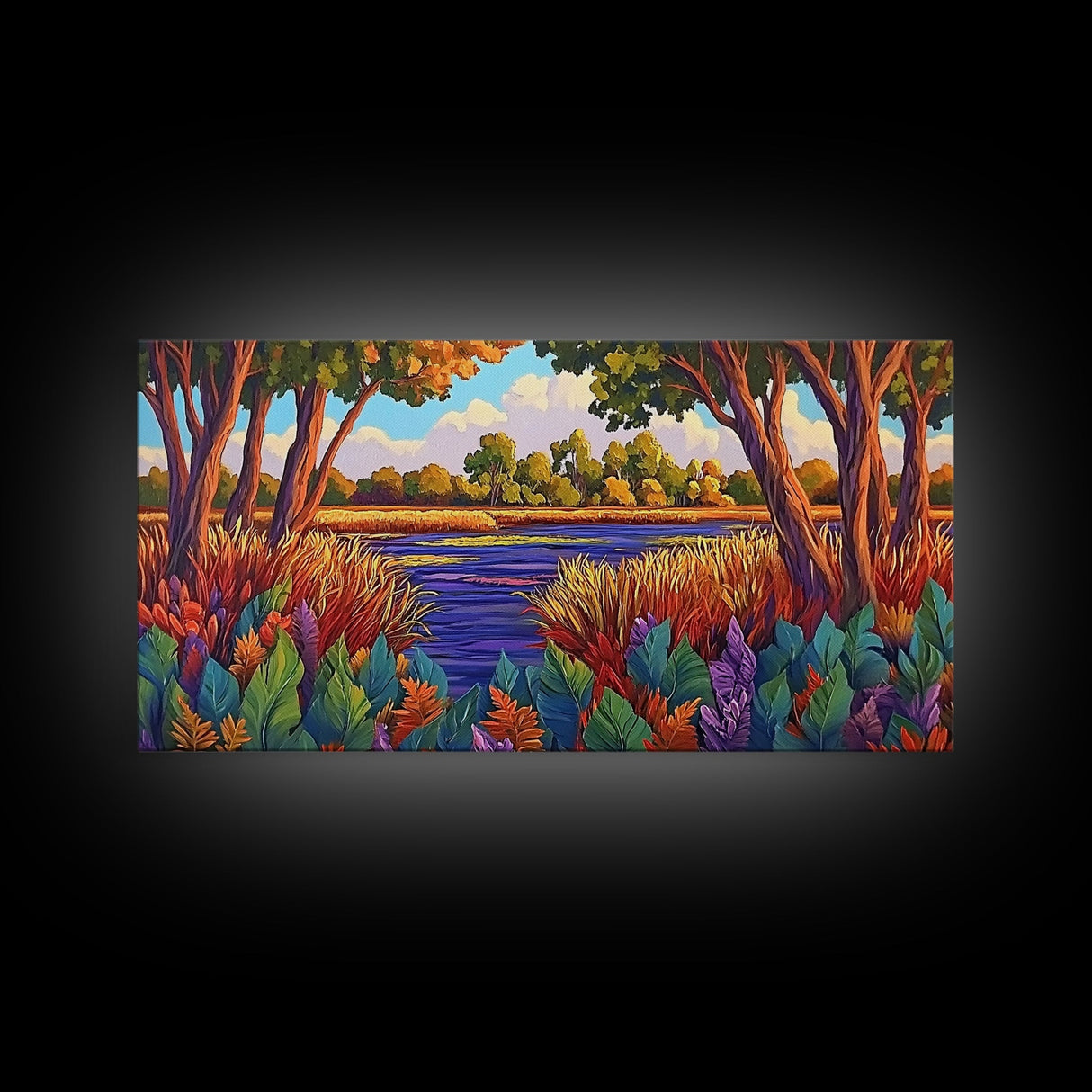 Autumn River, Landscape, Tranquil, Framed Canvas Print, fall river landscape, Entryway Wall Art, autumn colors, nature decor