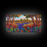 Autumn River, Landscape, Tranquil, Framed Canvas Print, fall river landscape, Entryway Wall Art, autumn colors, nature decor