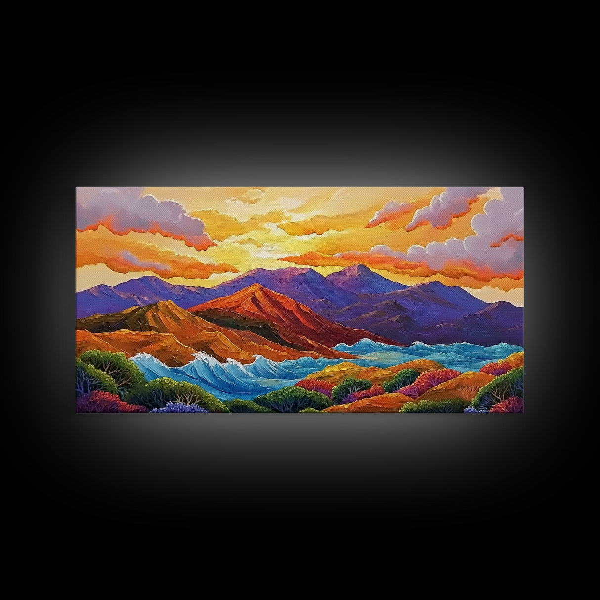 Sunset Ridge, Ocean Breeze, Autumn Mountains, Canvas Print, Warm Fall Wall Art, Rustic Living Room, Earthy Nature Artwork