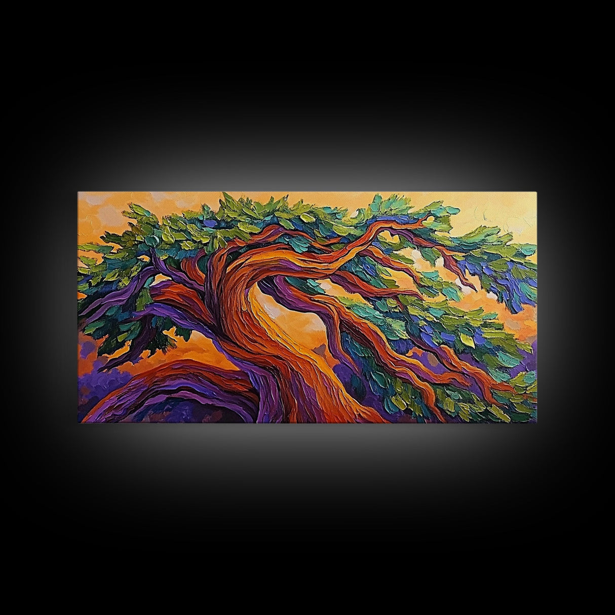 Whimsical Tree, Autumn Sky, Nature, Canvas Print, Bright textured tree painting perfect Fall Bedroom Wall Art or Boho Living Room Art