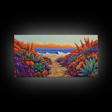 Beach Trail, Succulents, Ocean Path, Framed Canvas Print, Vibrant desert-to-ocean painting perfect Kitchen Wall Art or Boho Coastal Decor