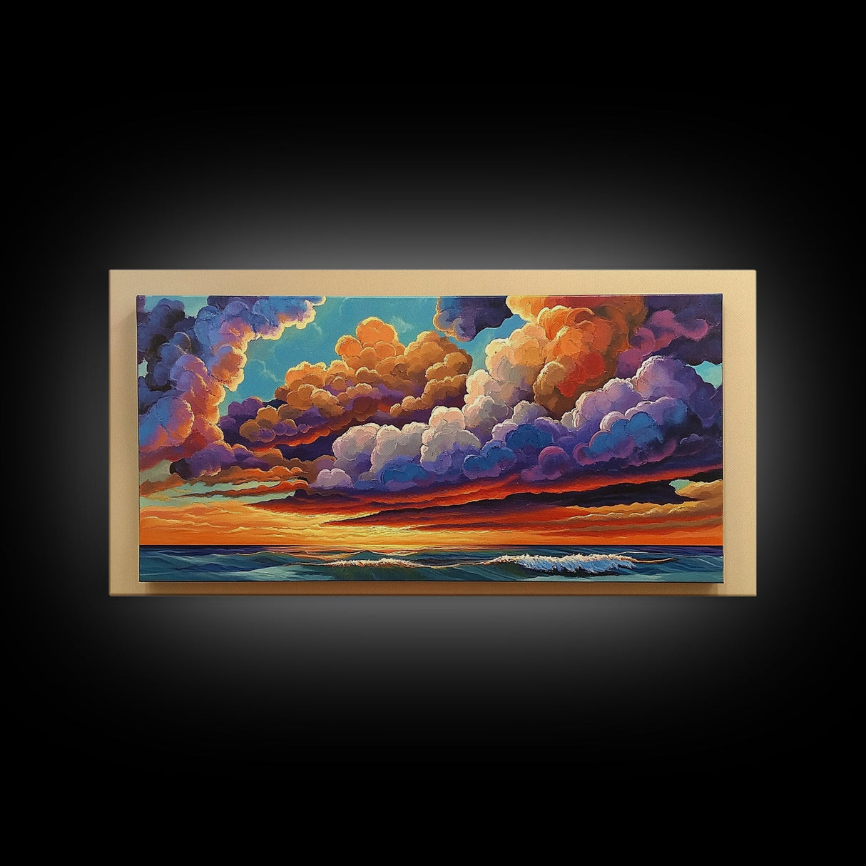 Sunset Sky, Ocean, Dreamscape, Canvas Print, colorful wall art, dreamy cloudscape, living room decor, vibrant fantasy atmosphere