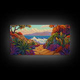 Ocean Path, Sunset, Nature, Canvas Print vibrant coastal wall art, autumn cactus decor, tropical landscape painting, entryway art