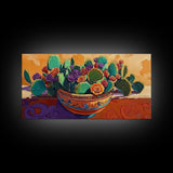 Cactus, Succulent, Pottery, Flowers, Canvas Print southwestern kitchen wall art, vibrant decor, colorful succulent painting