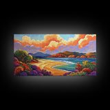 Beach Clouds, Coastal, Pastel, Framed Canvas Print soft tropical seascape painting, ocean view boho art, serene living room print