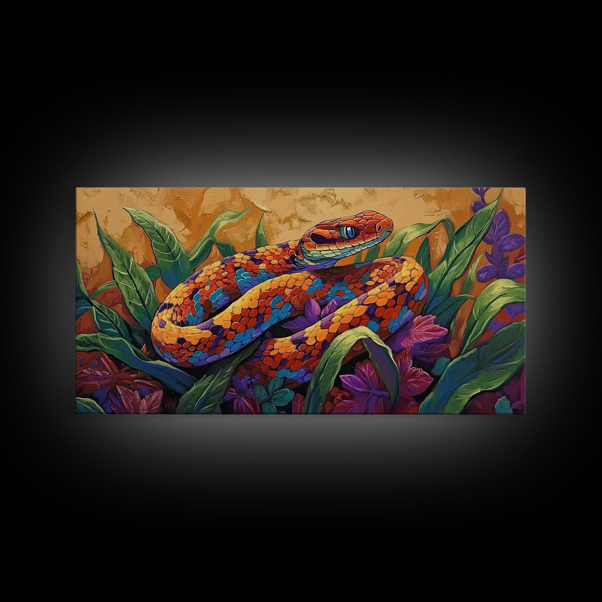 Colorful Snake, Nature, Framed Canvas Print, Jungle Reptile Wall Art, Tropical Home Decor, Bold Wildlife Art, Bedroom Accent, Boho Style