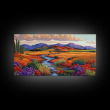 Autumn River, Golden Fields, Mountain View, Canvas Print, Fall Landscape Wall Art, Rustic Living Room Art, Seasonal Entryway Decor