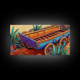 Painted Wagon, Rustic Charm, Color Pop, Framed Canvas Print, Western Farmhouse Wall Art, Vibrant Kitchen Print, Entryway Decor