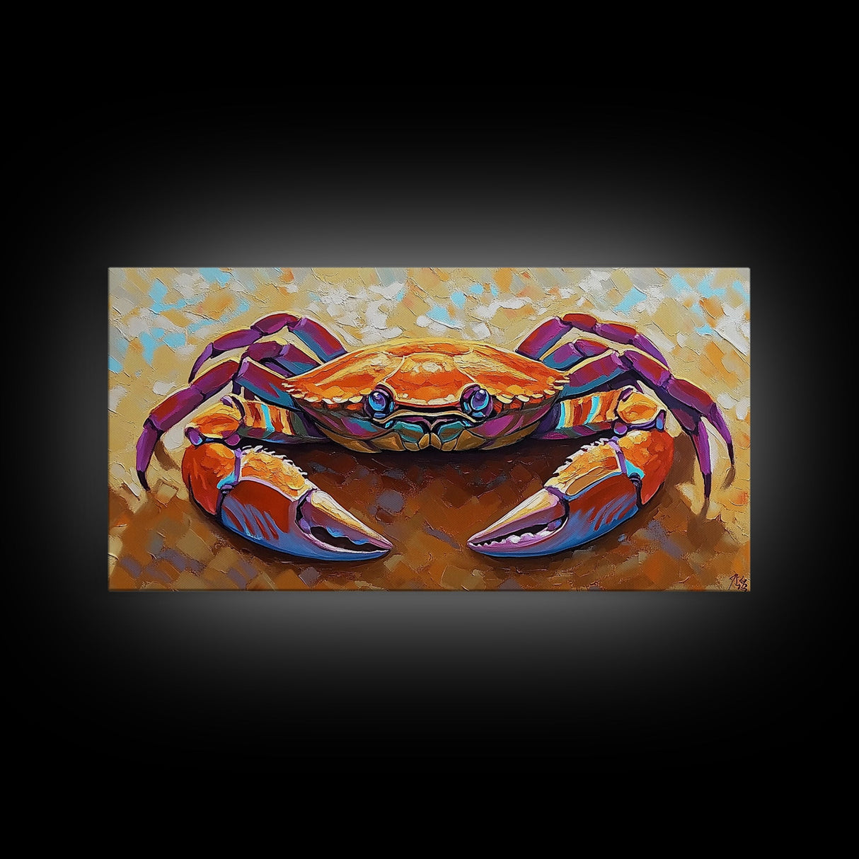 Crab Beach, Bold, Colorful, Coastal Sea Life Framed Canvas Print, Bathroom Wall Art, Nautical Art, Beach House Decor, Ocean Art