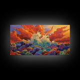 Waves Sunset, Abstract, Framed Canvas Print, Bold Ocean Explosion Art, Colorful Modern Wall Decor, Coastal Vibe Art Piece