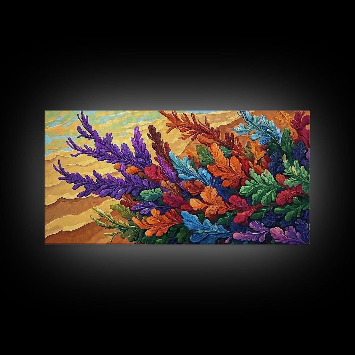 Leaves Autumn, Colorful, Canvas Print, Fall Boho Wall Decor, Vibrant Foliage Painting, Nature-Inspired Living Room Wall Art