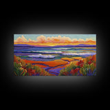 Sunset Ocean, Landscape, Canvas Print, Serene Seascape Painting, Colorful Beach Wall Art, Tranquil Nature Home Decor