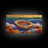 Pan Dulce, Ocean, Rocks, Sea, Canvas Print, Mexican sweet bread wall art, kitchen decor, dessert lover painting, bakery-inspired artwork