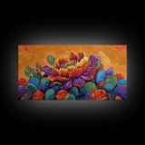 Cactus Bloom, Bold, Flowers, Blooming Cactus Flower Framed Canvas Print, Colorful Botanical Wall Art, Kitchen Boho Decor, Desert Art