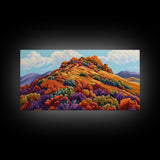Autumn Hill, Landscape, Framed Canvas Print, Colorful Fall Mountain Scene, Cozy Autumn Wall Decor, Rustic Living Room Art